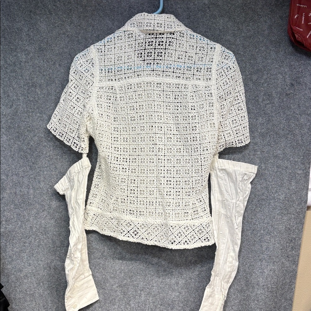 Byron Lars Eyelet tailored removable sleeves button down collard shirt size 4 - Picture 6 of 11